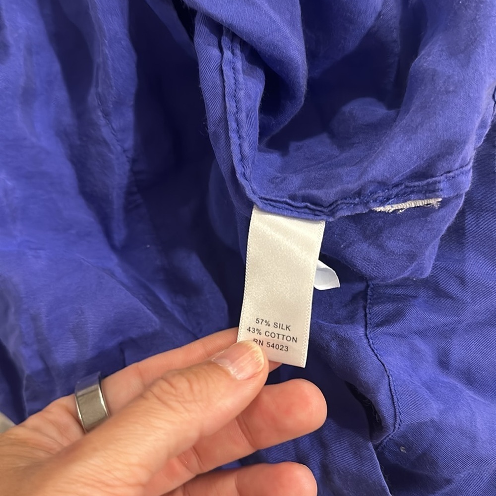 Banana Republic Cobalt Silk Blend Button Front Blouse | Effortless Minimal Chic - Picture 10 of 11